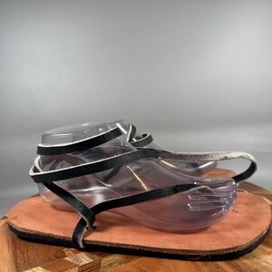 Handmade Leather Gladiator Lace Up Sandals Women 8 Black Tan Recycled Tire Sole